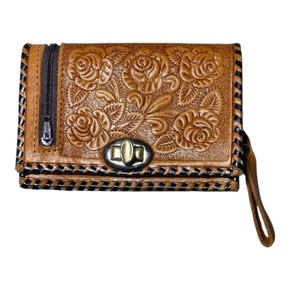 Embossed Floral Brown Leather Women's Wallet